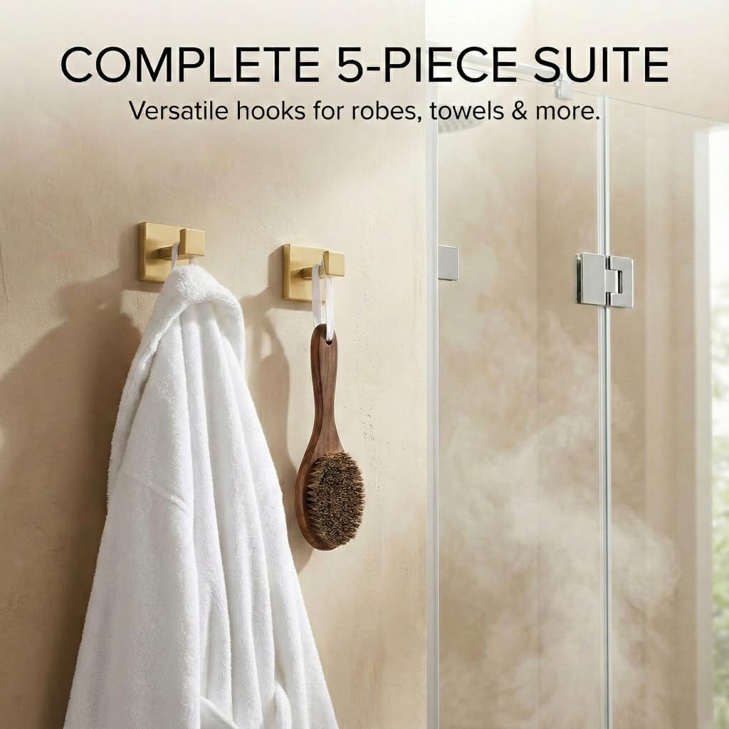5-Piece Bathroom Hardware Set, 23.6 in Towel Bar, Brushed Gold