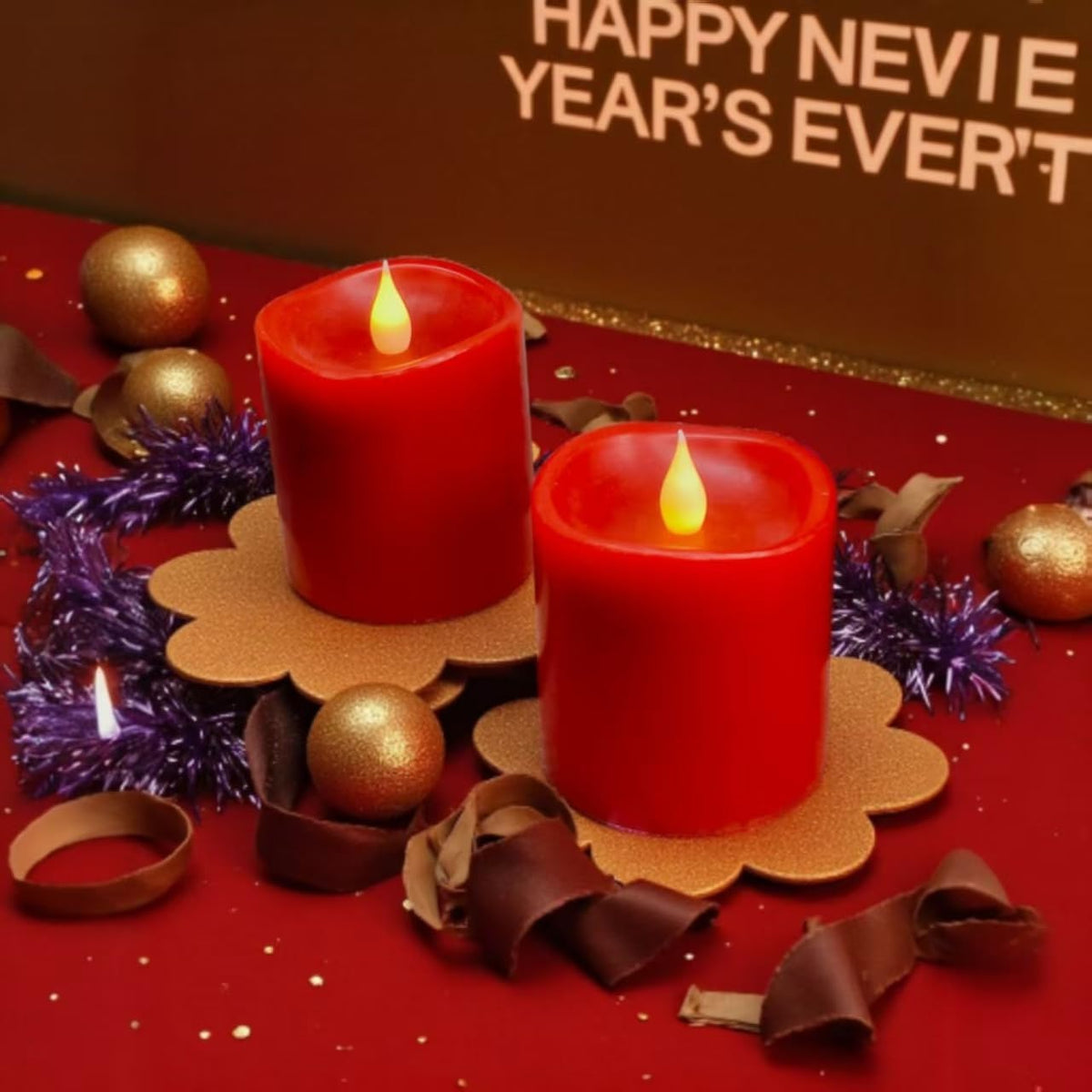 Red Flameless LED Candles 3 inch Diameter Real Wax 2AA Battery Operated 600hr+ Flickering Candles with Timer Remote Control for Halloween Thanksgiving Christmas Wedding Indoor (Red, 3″×3″- 2 PCS)