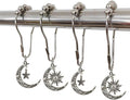 Decorative Sun Moon Celestial Shower Curtain Hooks Rings Set of 12, Silver