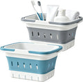 Portable Folding Plastic Bath Shower Caddy with Handle 2 Pack, Perforated, Collapse Travel Bathroom Organizer for Bedroom, College, Shower, Dorm Room, Camping and RV Use (Grey/Blue, 2 pack)