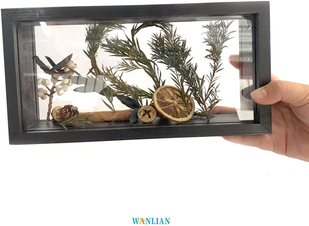 Shadow Box Frame,Wooden Double-Sided High-Definition Plexiglass Storage Box, DIY Display Box, Suitable for Dried Flowers, Specimens, Handicrafts, Baby Souvenirs and Photos (Black)
