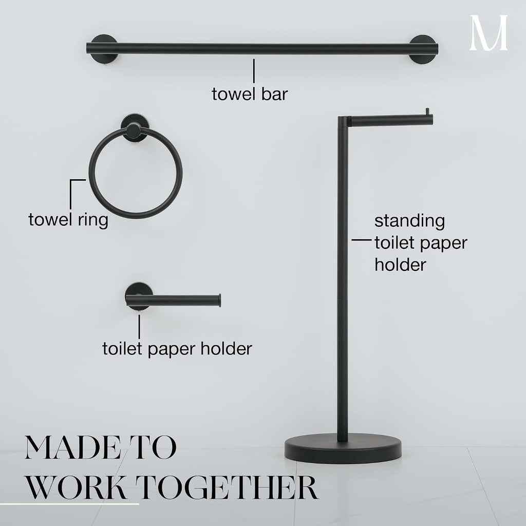 Marmolux Acc - Matte Black Towel Bar - 24 inch Bathroom Towel Holder - Heavy Duty Stainless Steel SUS 304 Bar - Wall Mounted Towel Rack Storage Set - Ideal for Bathroom & Kitchen. - Hand Towel Holder
