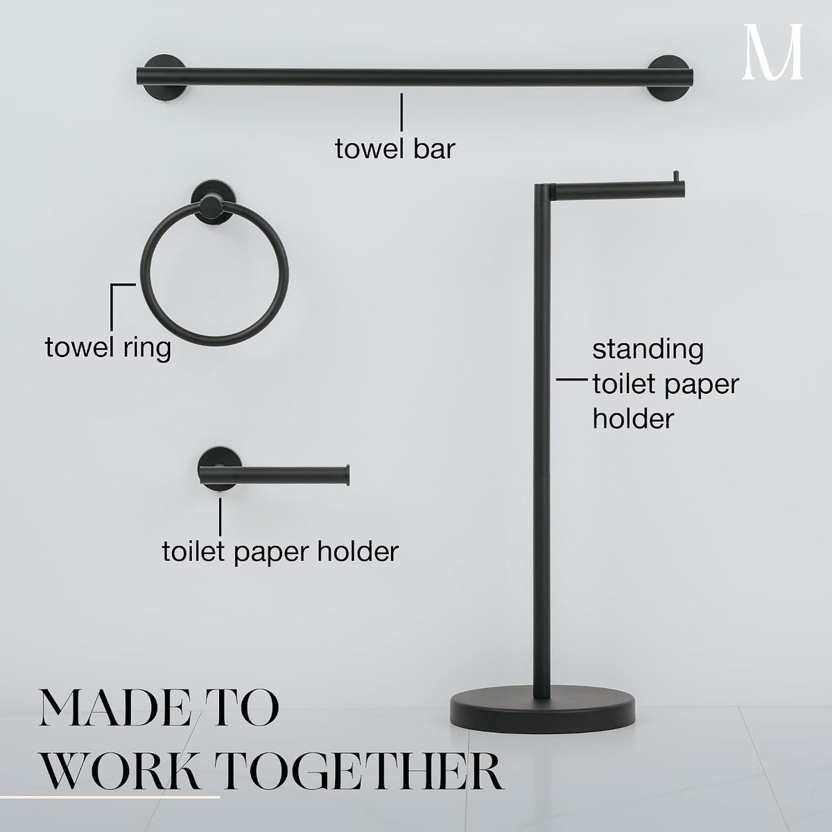 Marmolux Acc - Matte Black Towel Bar - 24 inch Bathroom Towel Holder - Heavy Duty Stainless Steel SUS 304 Bar - Wall Mounted Towel Rack Storage Set - Ideal for Bathroom & Kitchen. - Hand Towel Holder