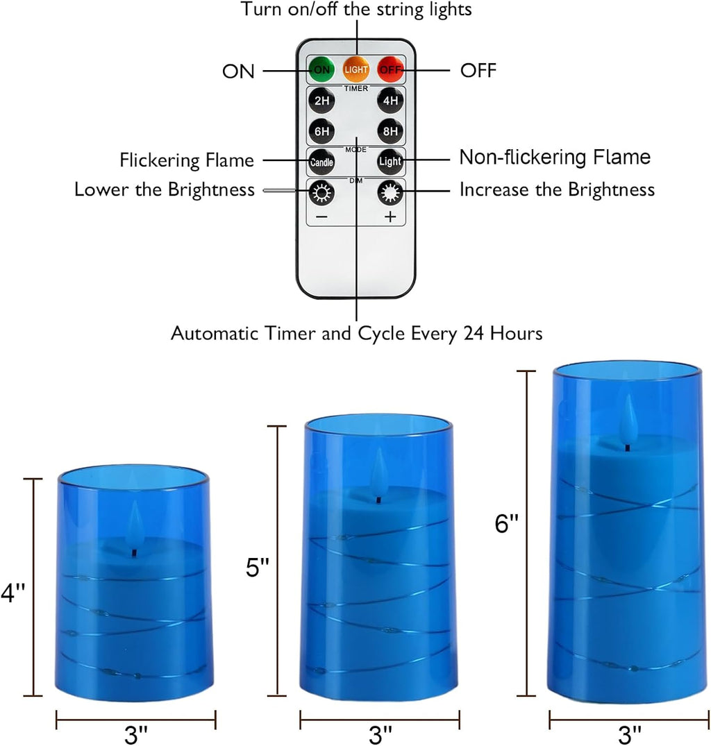 Homemory Flickering Flameless Candles, Blue LED Pillar Candles with Remote