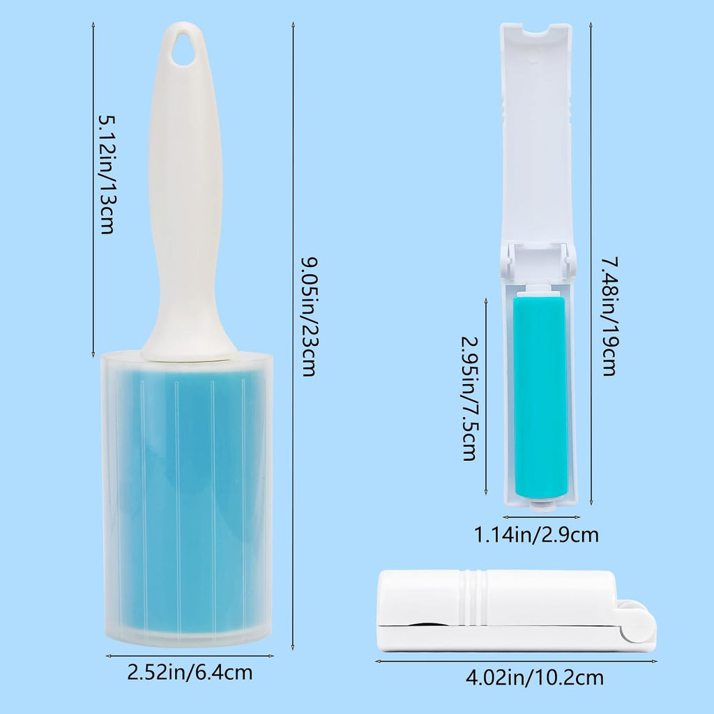 Reusable Lint Roller 3 Pack, Washable Sticky Lint Rollers, Cat Dog Pet Hair Remover Cleaner for Clothes, Furniture, Carpet, Travel, Sofa, 1 Large with Dust Cover + 2 Foldable Mini, Portable Lint Brush