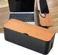 Large Wooden Style Cable Management Box, Hide Wires & Power Strips for Home & Office, Safe ABS Desk Computer Cable Organizer (Black)