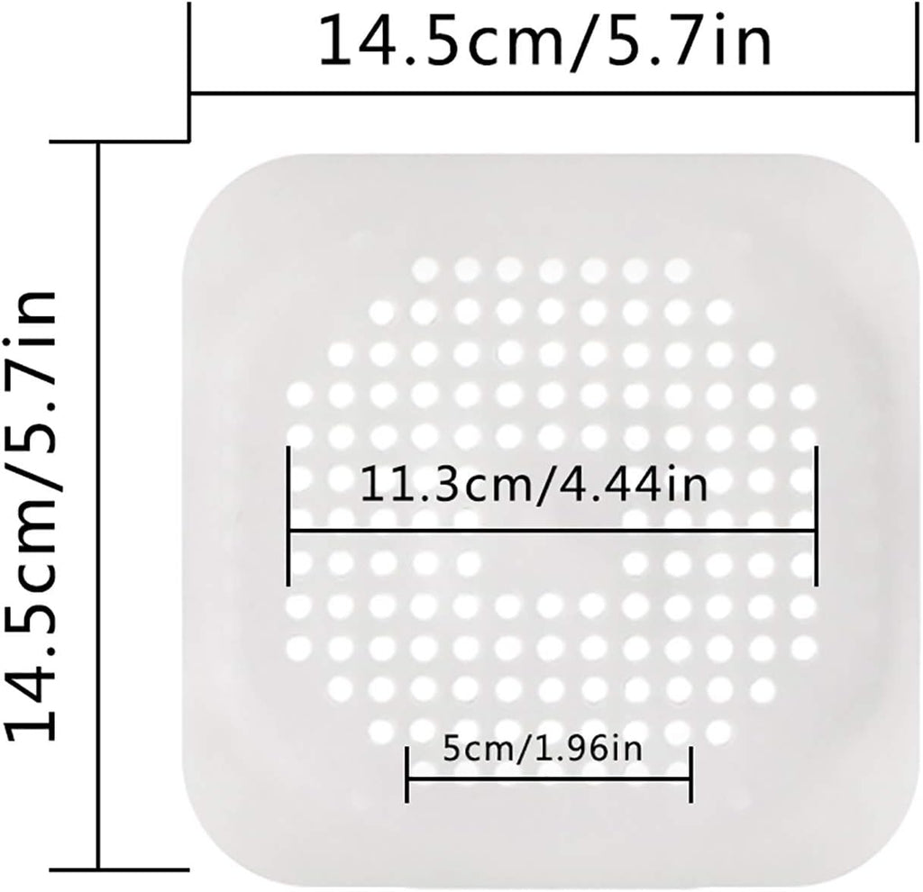 Drain Hair Catcher Square Silicone Trap Shower Drain Cover with Suction Cups for Bathroom Bathtub Kitchen Filter Flat Strainer, 2 Pack