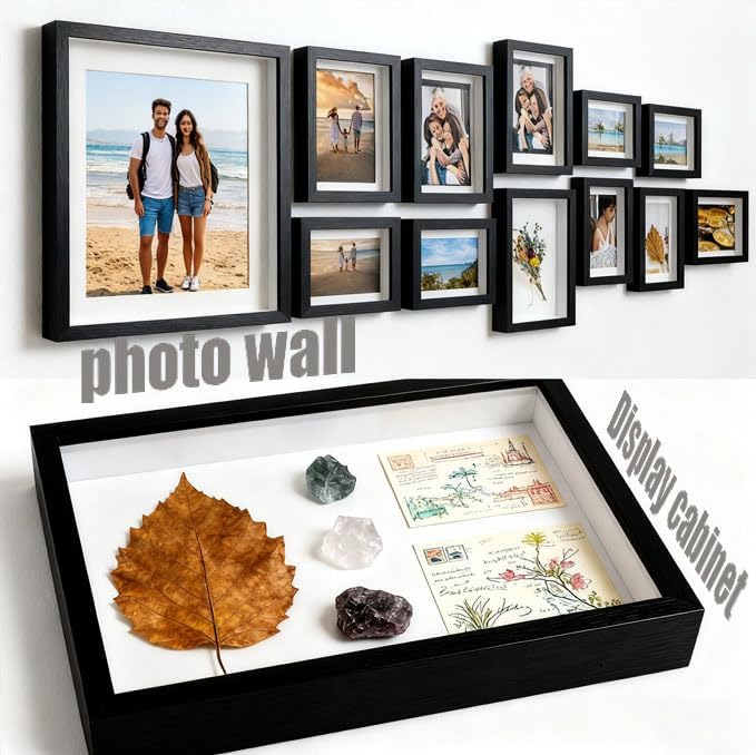 4 Pack Shadow Box Frame Display Cases, 8"x 10" Wood Deep Black Handicrafts Shadowbox Picture Frame for Flowers Jersey Baby Wedding Dress（Black）