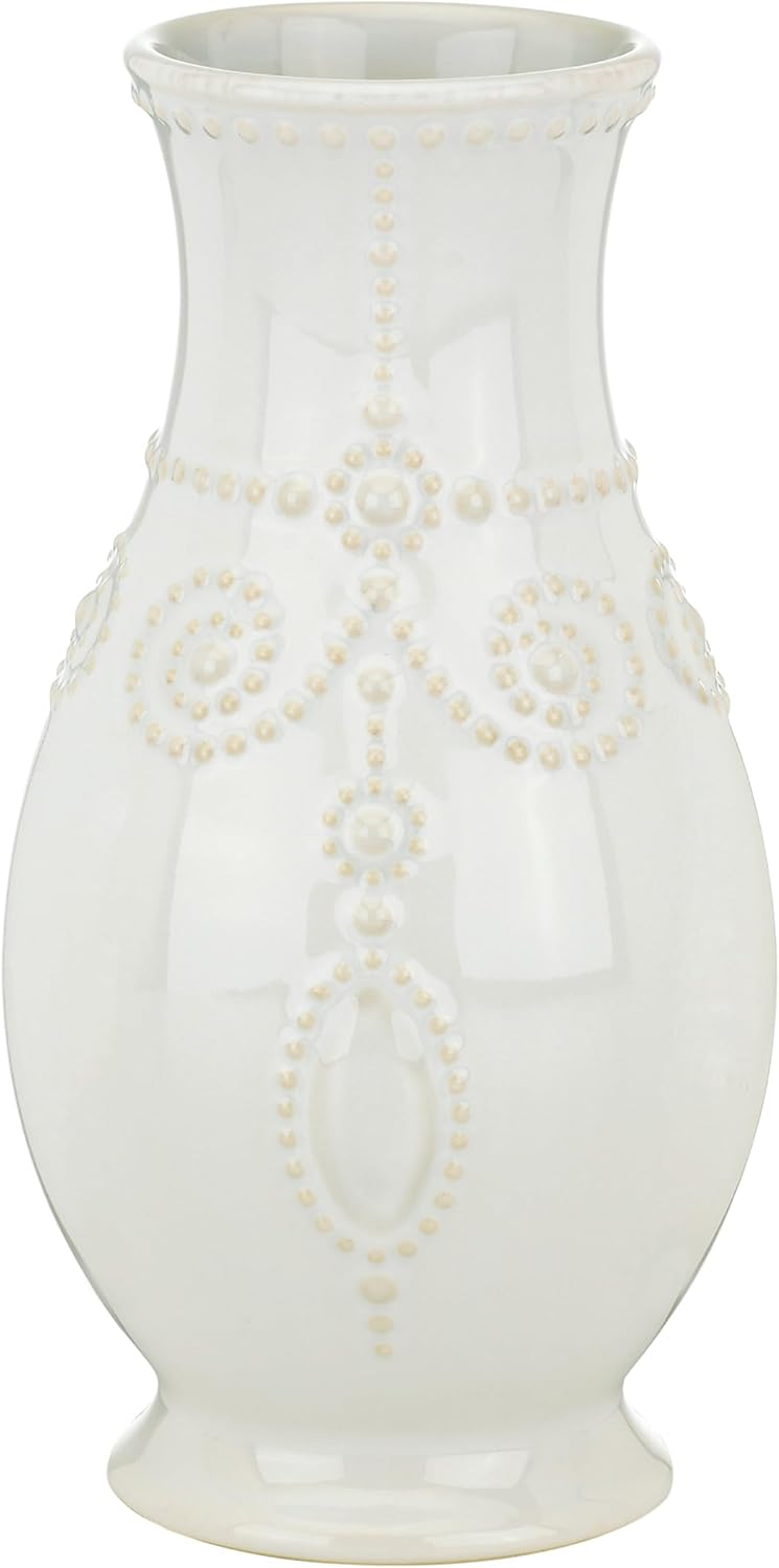 Lenox French Perle White Stoneware Fluted Flower Vase