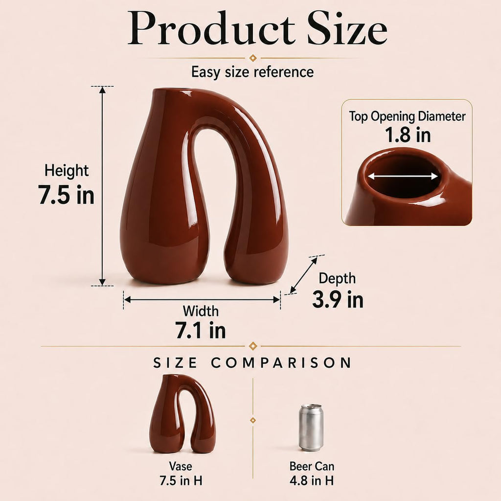 Brown Ceramic Vase for Pampas, Boho Shelf & Table Decor