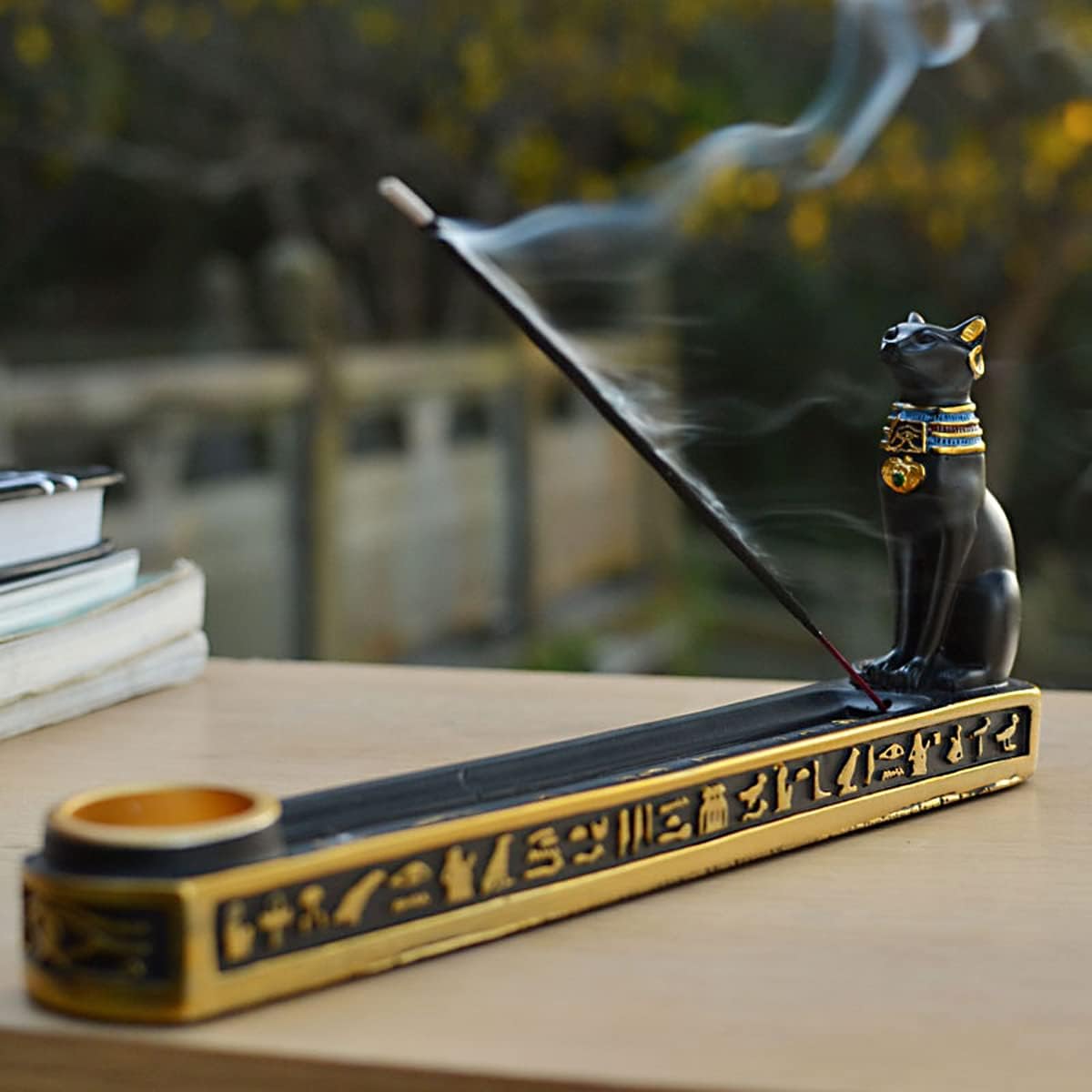 OwMell Egyptian Bastet Incense Holder for Sticks Cone Incense Burner