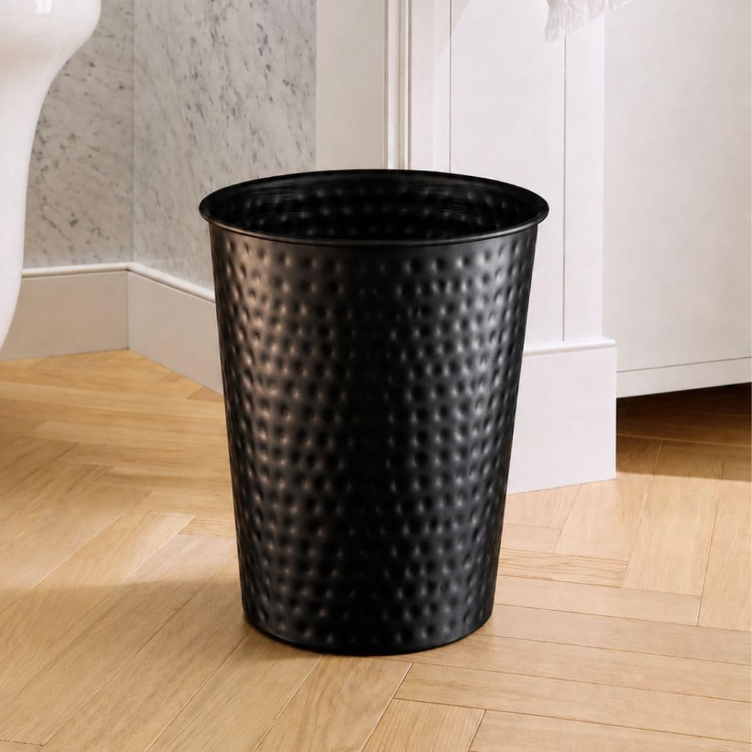 Monarch Abode Metal Bathroom Trash Can – Waste Basket for Bedroom, Office Desk, & Dorm, Hand Hammered, Durable Decorative Black Small Trash Can Bathroom Garbage Bin Wastebasket