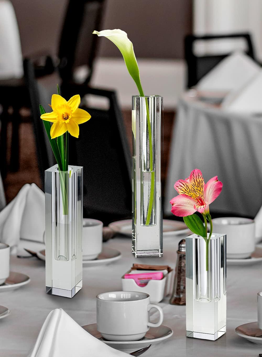 Serene Spaces Living Small Modern Crystal Square Bud Vase, Decorative Single Flower Vase for Wedding Centerpieces, Events, Parties, Home Décor Accents, Measures 5" Tall, 1.5" Long, 1.5" Wide