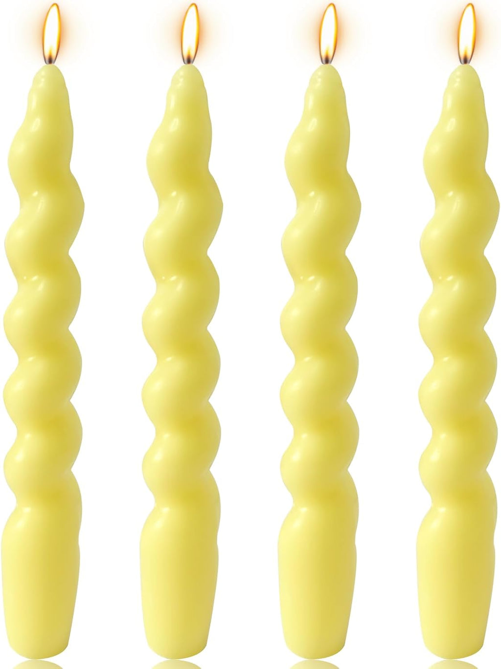 4 Pack 7 Inch Yellow Spiral Taper Candles, Unscented Dripless Fat Twisted Candlesticks for Home Décor Party and Celebrations