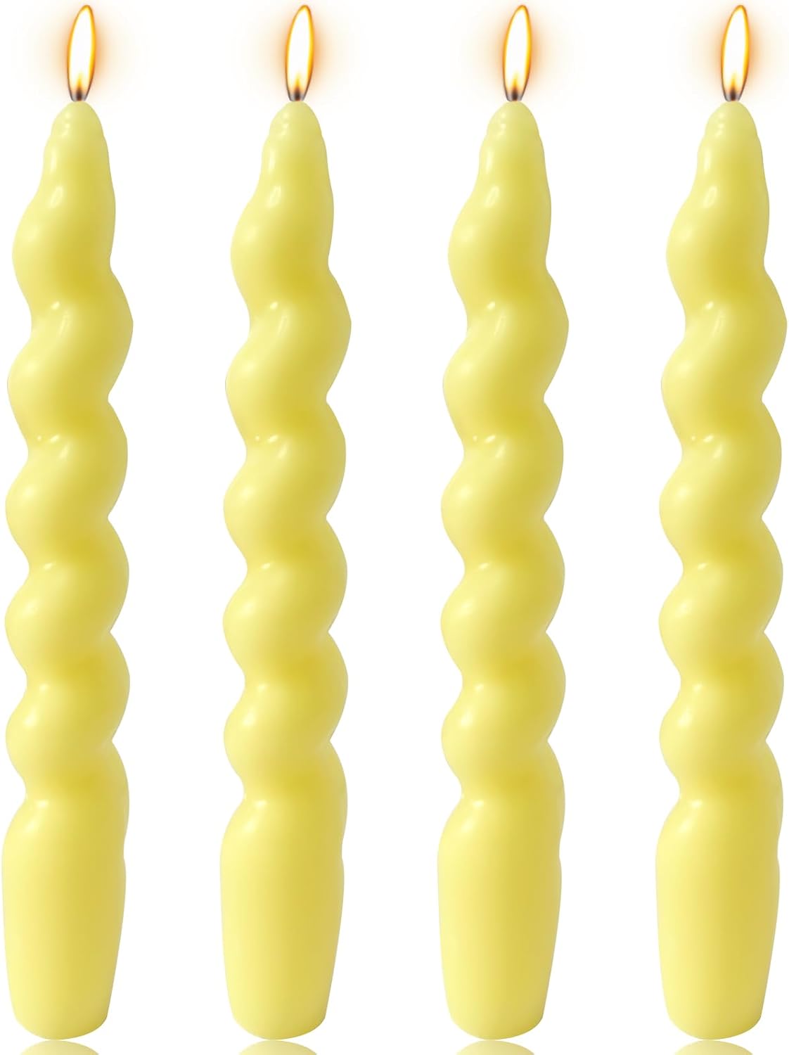 4 Pack 7 Inch Yellow Spiral Taper Candles, Unscented Dripless Fat Twisted Candlesticks for Home Décor Party and Celebrations