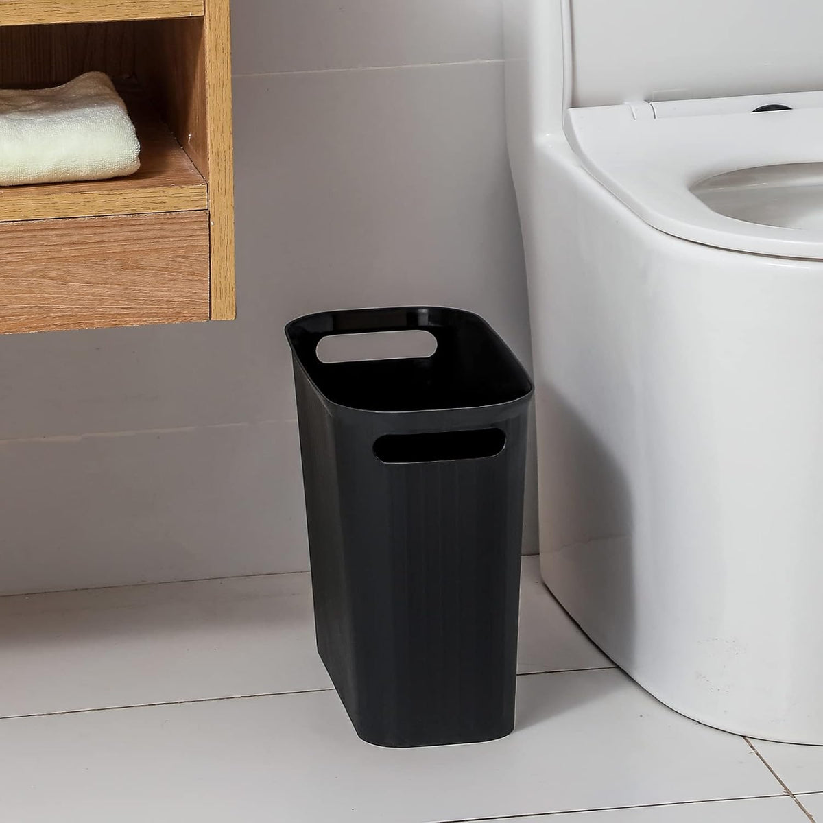 2 Pack Small Bathroom Trash Can 3.5 Gallon Slim Plastic Garbage Can, Black