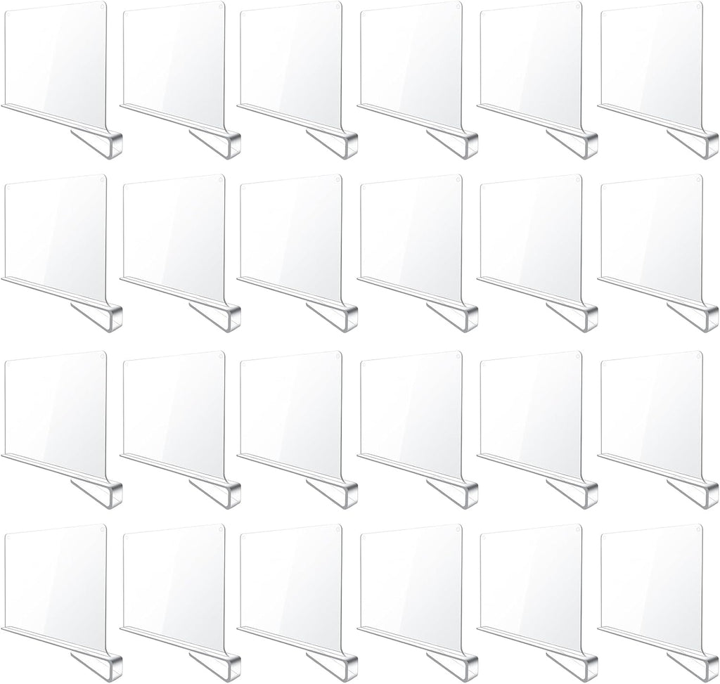 BAUMFEUER 24 Pack Clear Acrylic Shelf Dividers for Closet Shelf Organizer of Bedroom Kitchen Office Bathroom Organizer for Clothes Books Hats and Handbags