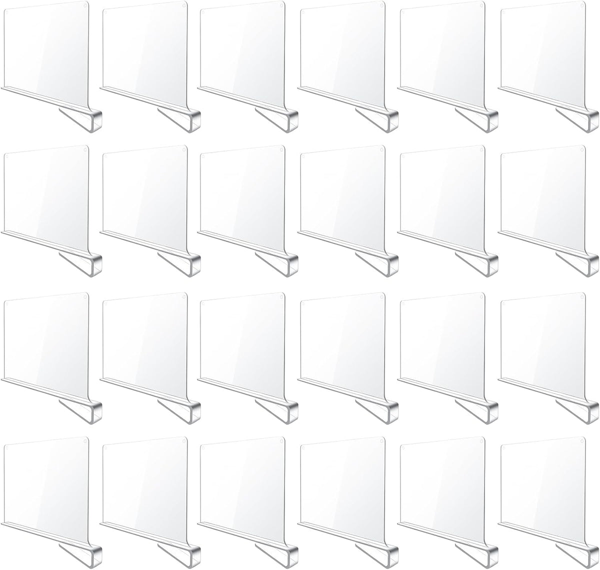 BAUMFEUER 24 Pack Clear Acrylic Shelf Dividers for Closet Shelf Organizer of Bedroom Kitchen Office Bathroom Organizer for Clothes Books Hats and Handbags
