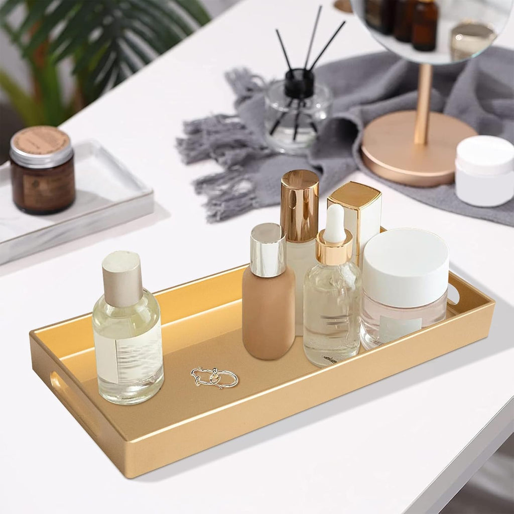 MAONAME Golde Bathroom Tray, Rectangular Toilet Tank Trays with Handles