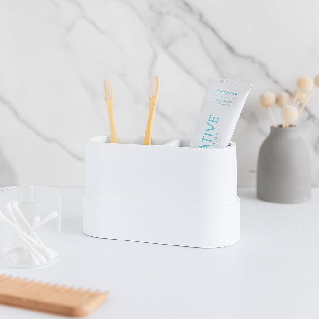 Yew Design Matte White Bathroom Toothbrush Holder Cup - Round Large