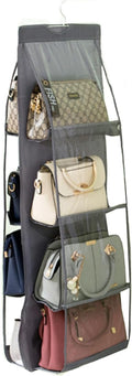HAN SHENG 8-Pocket Clear Hanging Purse Organizer for Closet, Grey, 1 Pack