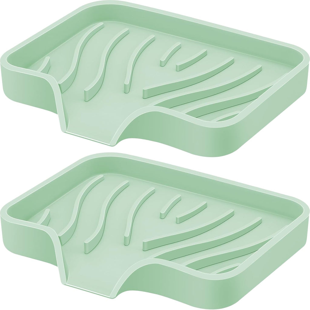 Silicone Soap Dish with Drain, SAISN Kitchen Soap Tray for Shower 2 Pack Self Draining Soap Dish Soft Bathroom Soap Holder for Kitchen Sink Flexible Portable Soap Saver, Light Green