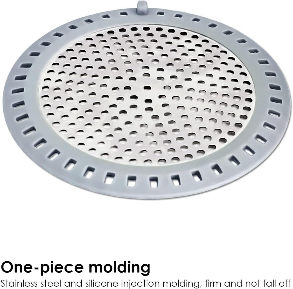 Seatery 2PCS Shower Drain Hair Catcher, Shower Drain Strainer, Stainless Steel with Silicone Edging, 4.75 Inch Diameter
