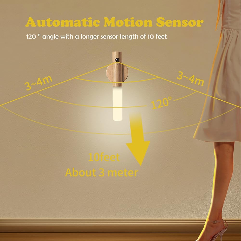 LANDGOO Wooden Motion Sensor Night Light 1-Pack, Ash Wood, Rechargeable