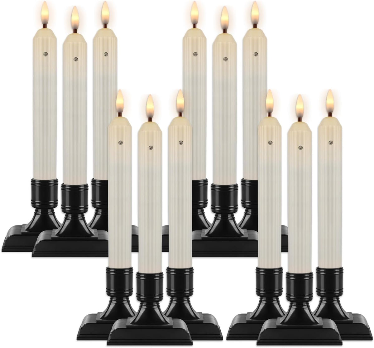 Enpornk 12 Pcs Window Candles with Sensor, Ivory with Black Holders