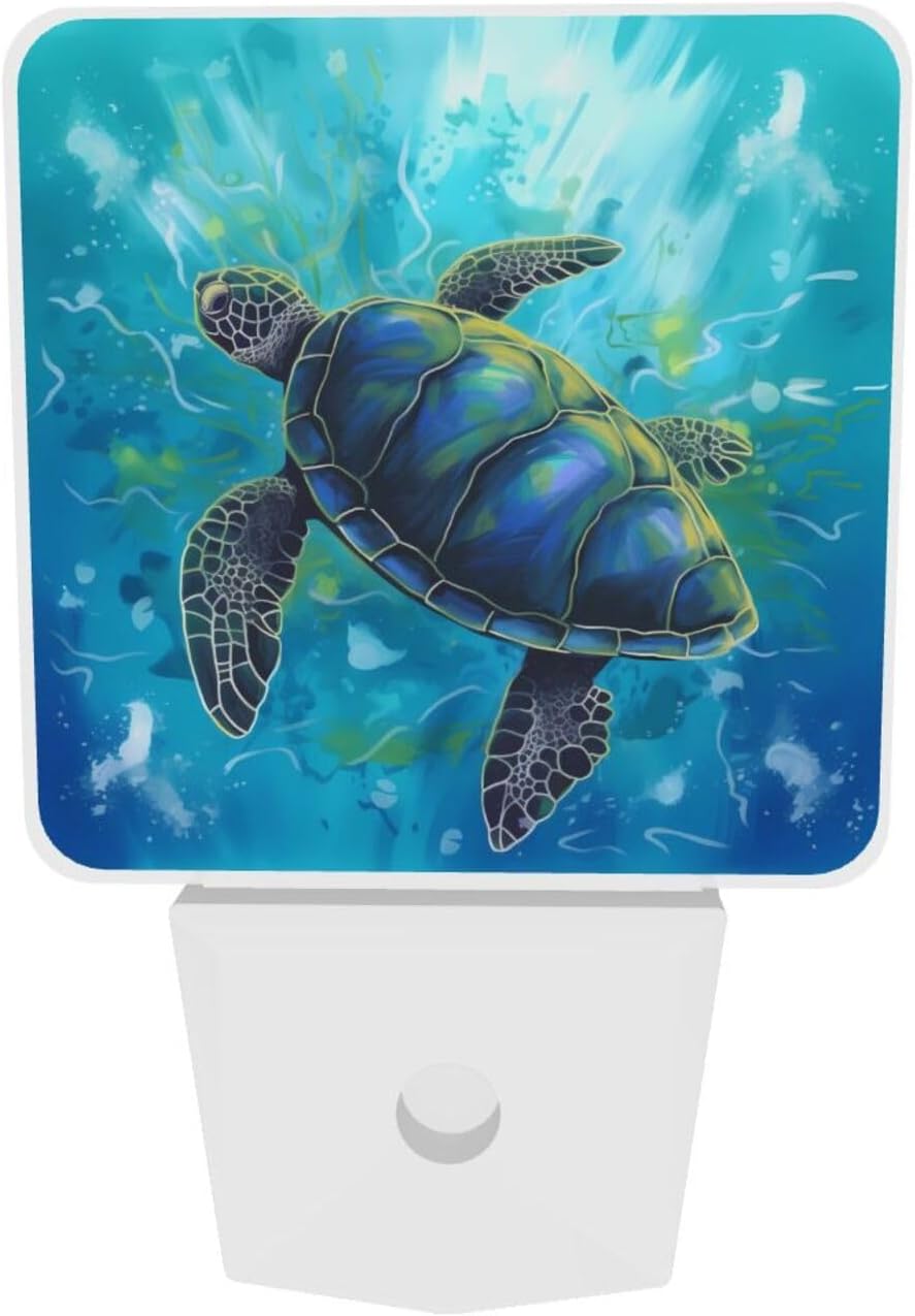 Blue Sea Turtle Ocean Set of 2 Led Night Lights, Night Light Auto Dusk-to-Dawn Sensor Night Lamp Home Decorative for Adult