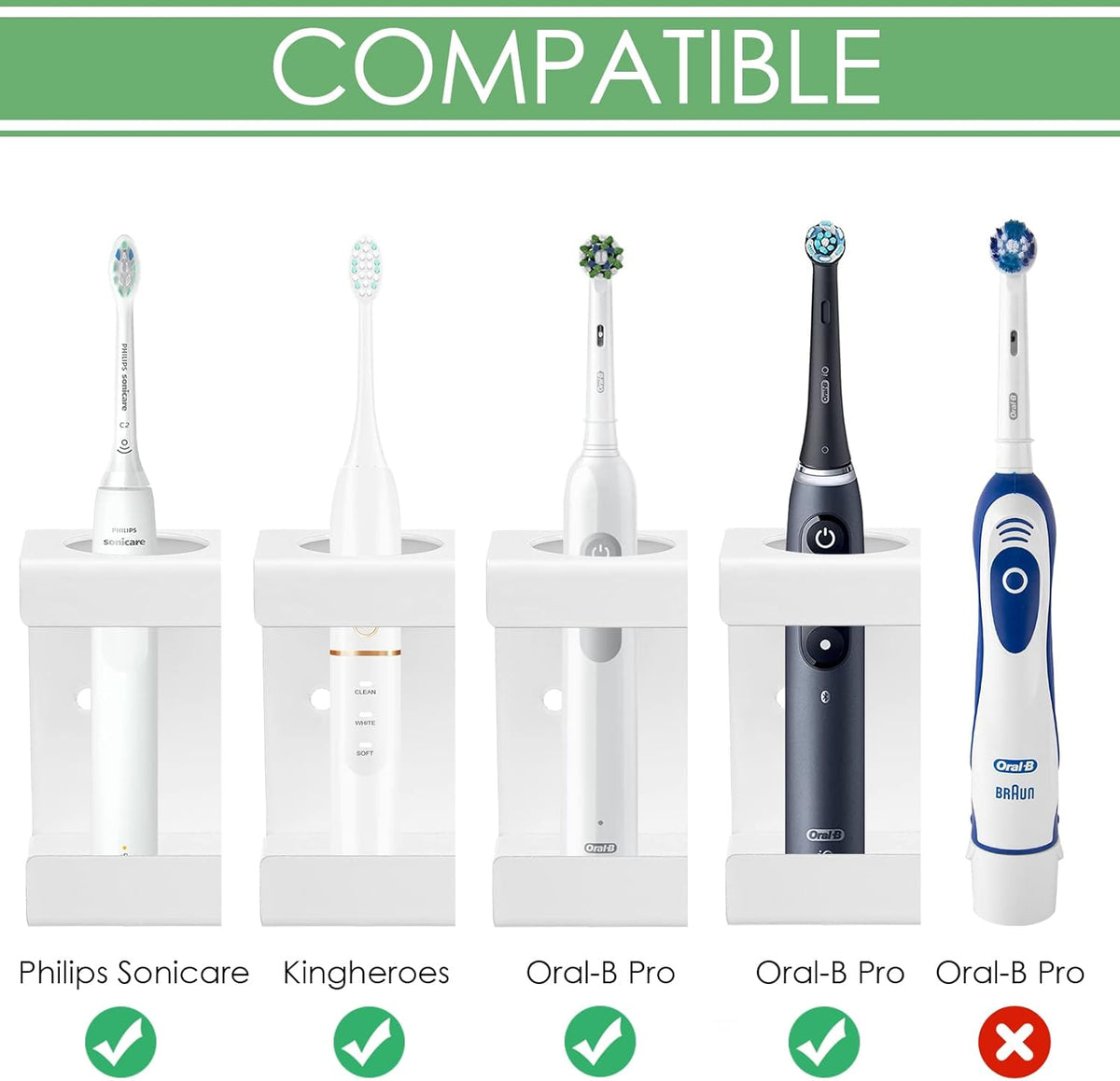 Adorila Electric Toothbrush Holder Wall Mount 2-Slot, White