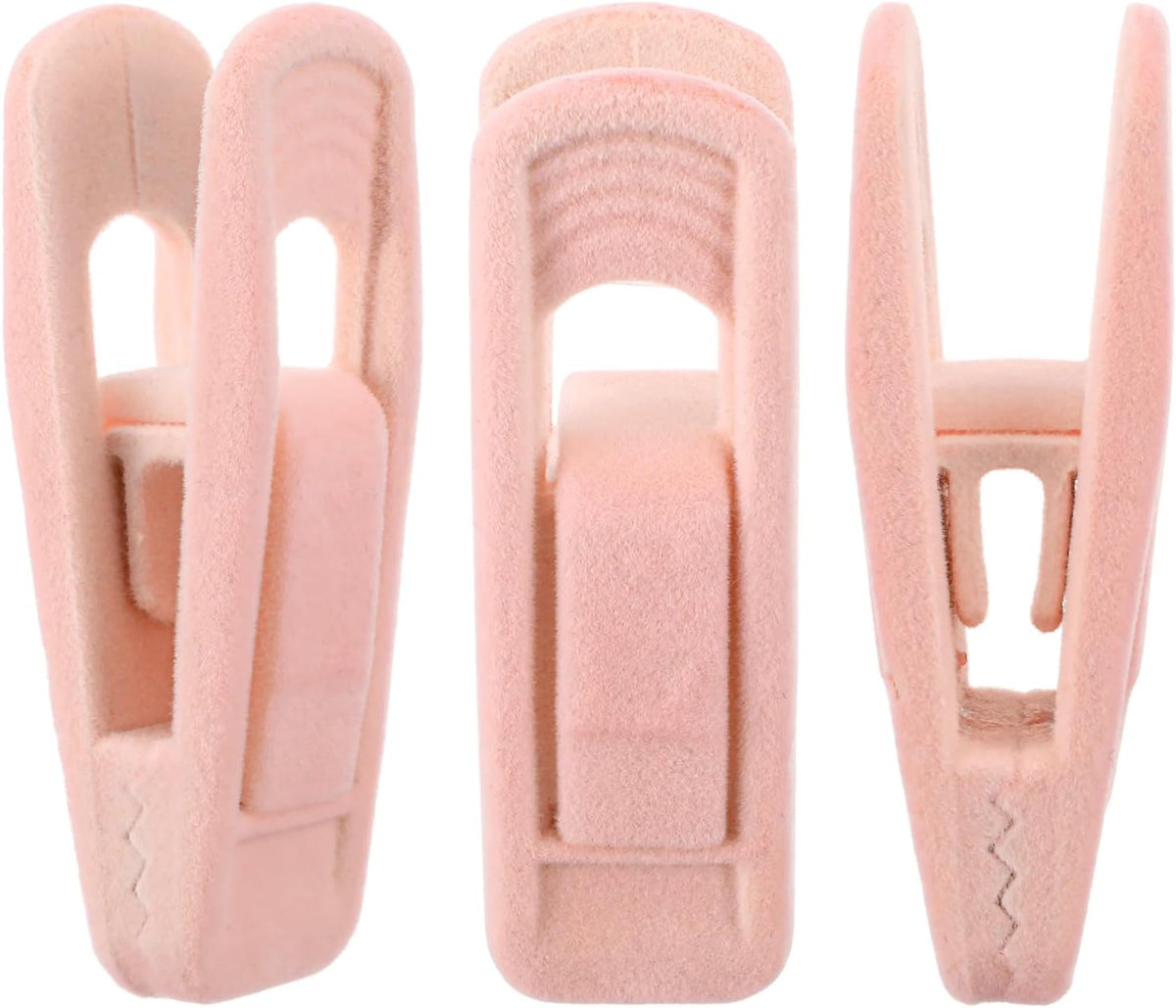 60 Pcs Light Pink Velvet Hanger Clips, Strong Flocking Finger Clips for Skirts, Pants & Scarves | Non-Slip Clip for Thin Velvet Hangers