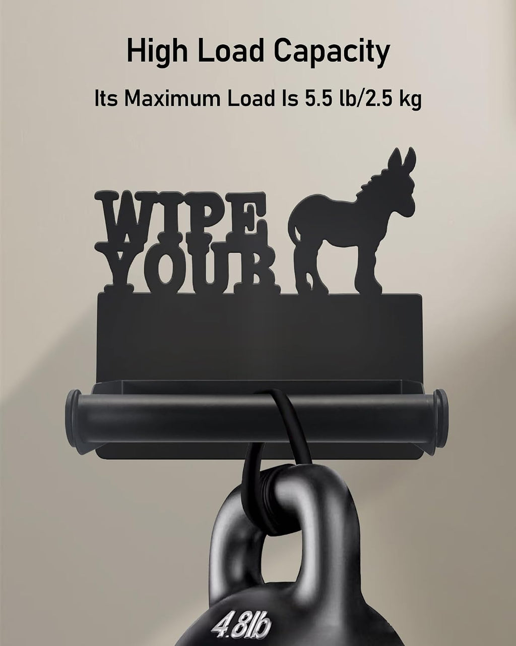 Donkey Toilet Paper Holder Wall Mounted, Bathroom Decorative Metal Toilet Paper Mega Roll Holder, Rustproof Matte Black Toilet Paper Roll Dispenser for Kitchen Washroom