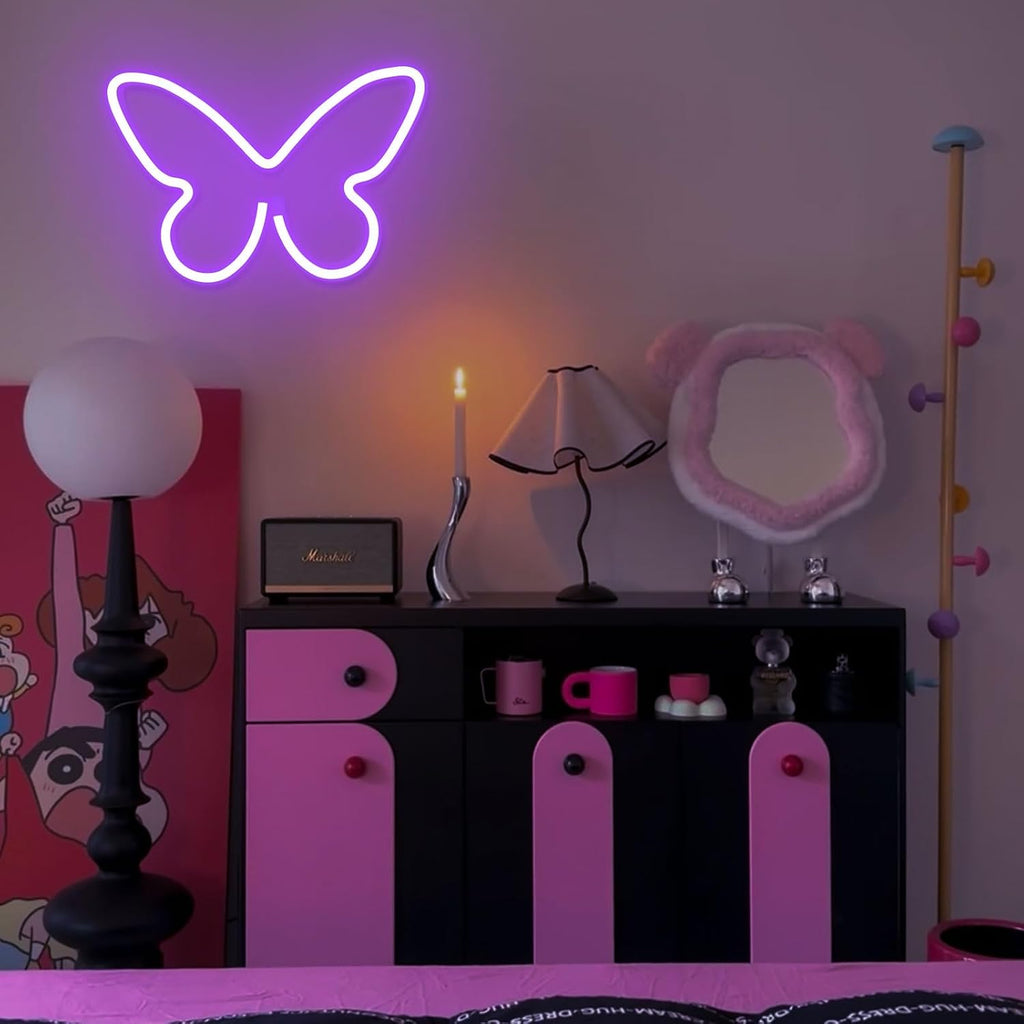 2 PCS Butterfly Neon Signs Purple Butterfly LED Neon Light for Bedroom