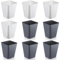 Hoolerry 9 Pieces Garbage Can 2 Gallon Small Trash Cans Bulk Bathroom Trash Bin Plastic Wastebasket Square for Bedroom Slim Bathroom Trashcan Small Container for Kitchen Office Home Rooms(White,Grey)