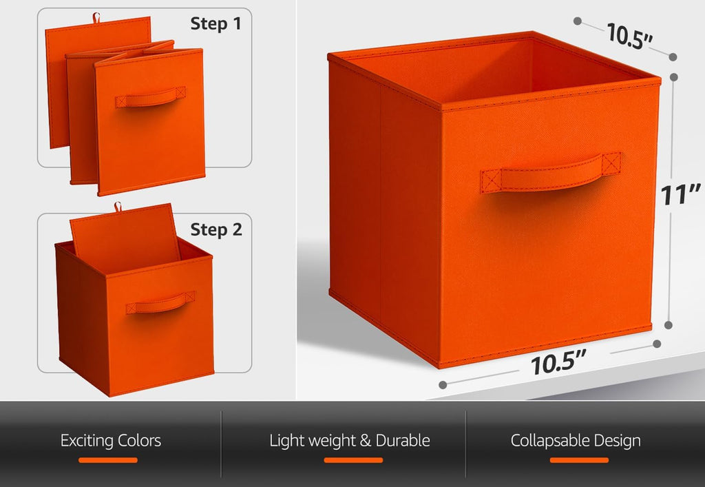 Sorbus Fabric Storage Cubes, 6-Pack Foldable Bins (11 Inch, Orange)