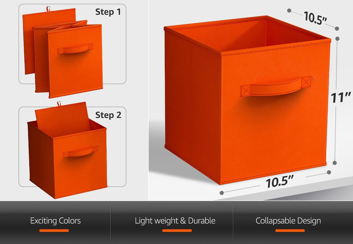 Sorbus Fabric Storage Cubes, 6-Pack Foldable Bins (11 Inch, Orange)