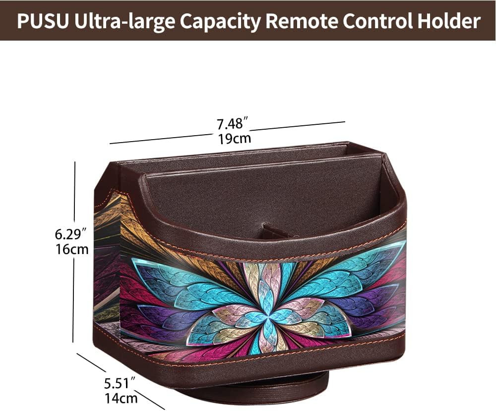 360° Rotatable Remote Control Holder,PU Leather TV Remote Caddy for Table