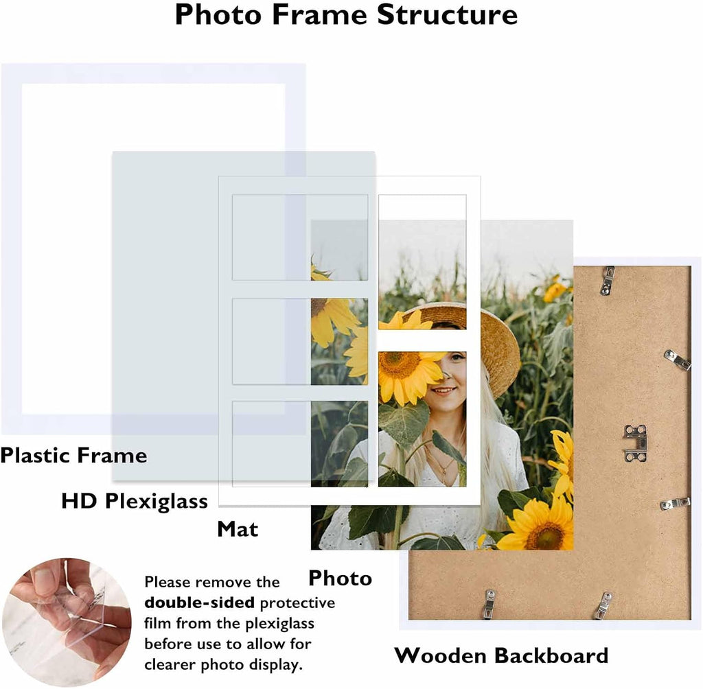 JCJMY 11x14 Collage Picture Frame with Mat, Display 5 Pcs 4x6 Photos or 11x14 Picture, Five Opening 4x6 Picture Frame Collage for Wall Hanging, Lightweight 4 x 6 Multi Photo Frame, White