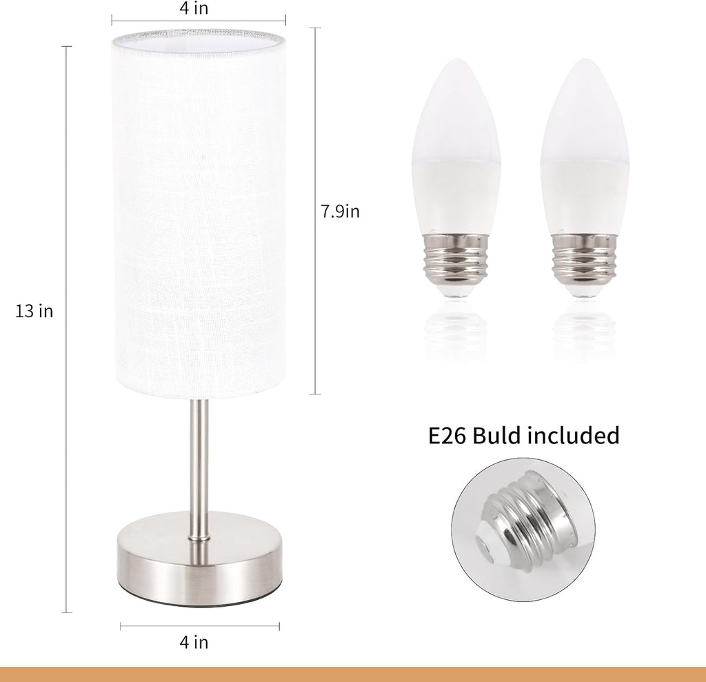 RISLG 2 Pack Small Table Lamp for Bedroom, Bedside Lamp for Nightstand, Minimalist Modern Desk Lamp with Linen Fabric Shade for Living Room, Office, Kids Room, Dorm, LED Bulb Included