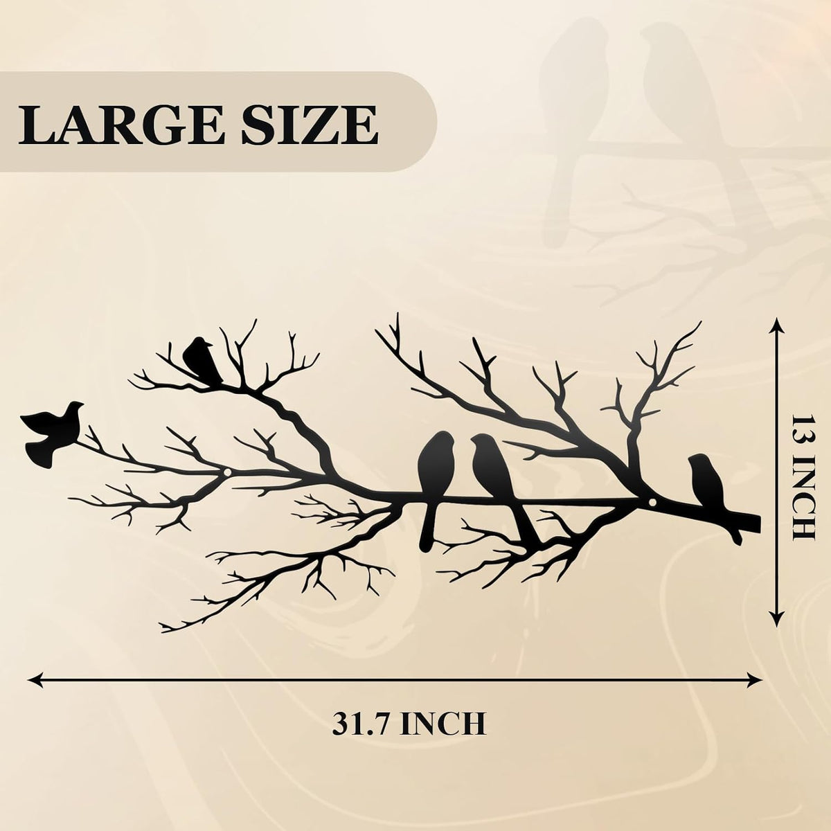 KINMAD Birds Metal Wall Decor Art - Outdoor Metal Hanging Wall Sculpture with Elegant Tree Branch - Wall Decor for Home Balcony Garden Living Room - Black (Large)