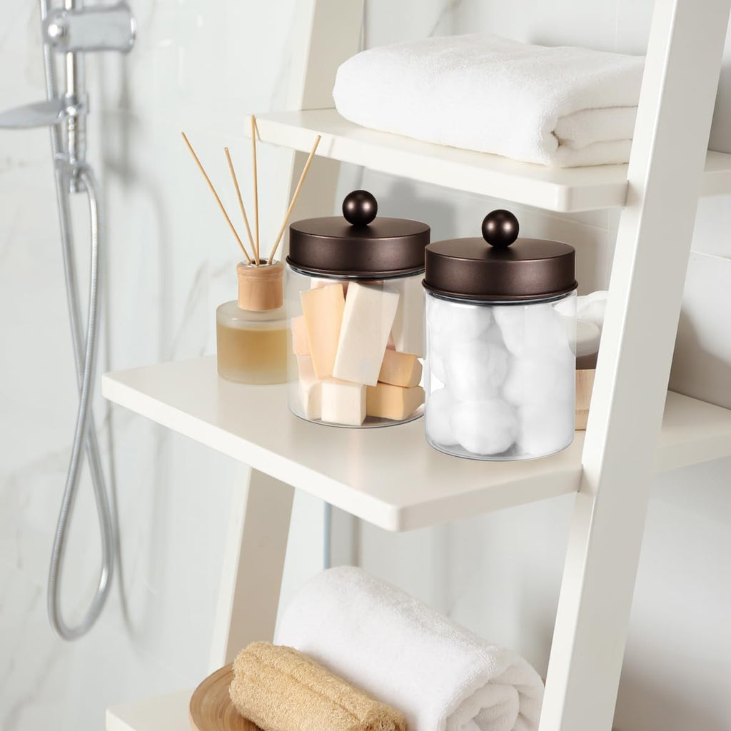 3PC Farmhouse Decor Qtip Holder Apothecary Jars, (Bronze, Plastic)