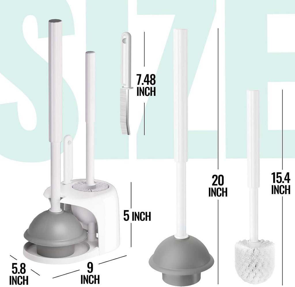 3in1 Toilet Brush and Plunger Set with Slim Crevice Tool and Holder