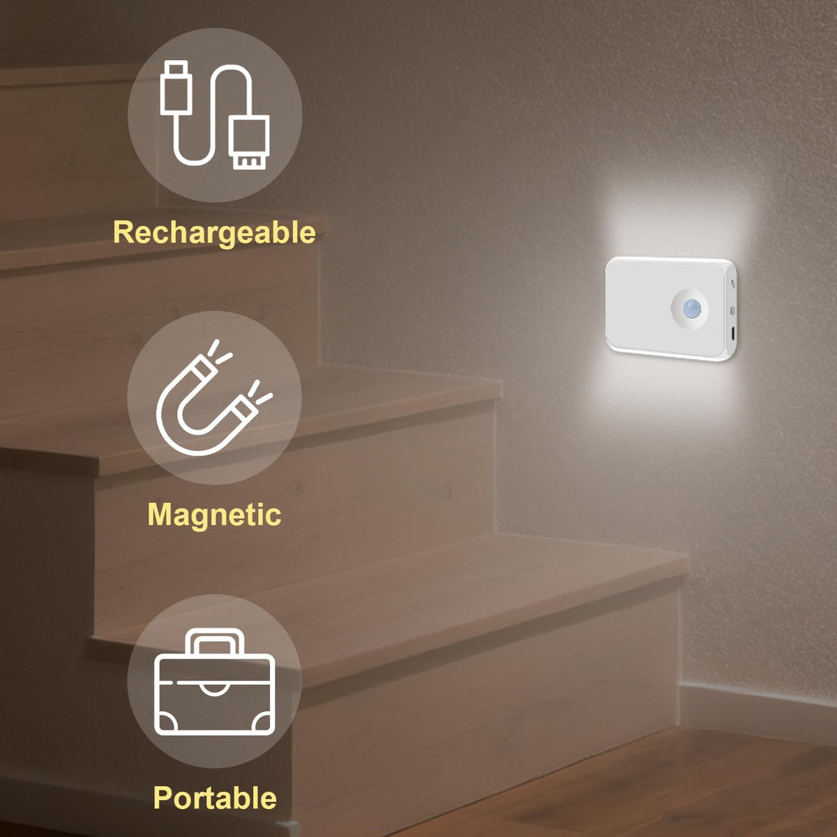 2 Pack Motion Sensor Night Light Cruise Ship Approved Magnetic Night Light Rechargeable with 2 USB Cable and 2 Magnetic Patch RGB Color Sensor Lights for Cabin Bathroom Hallway Stairs Cruise Essential