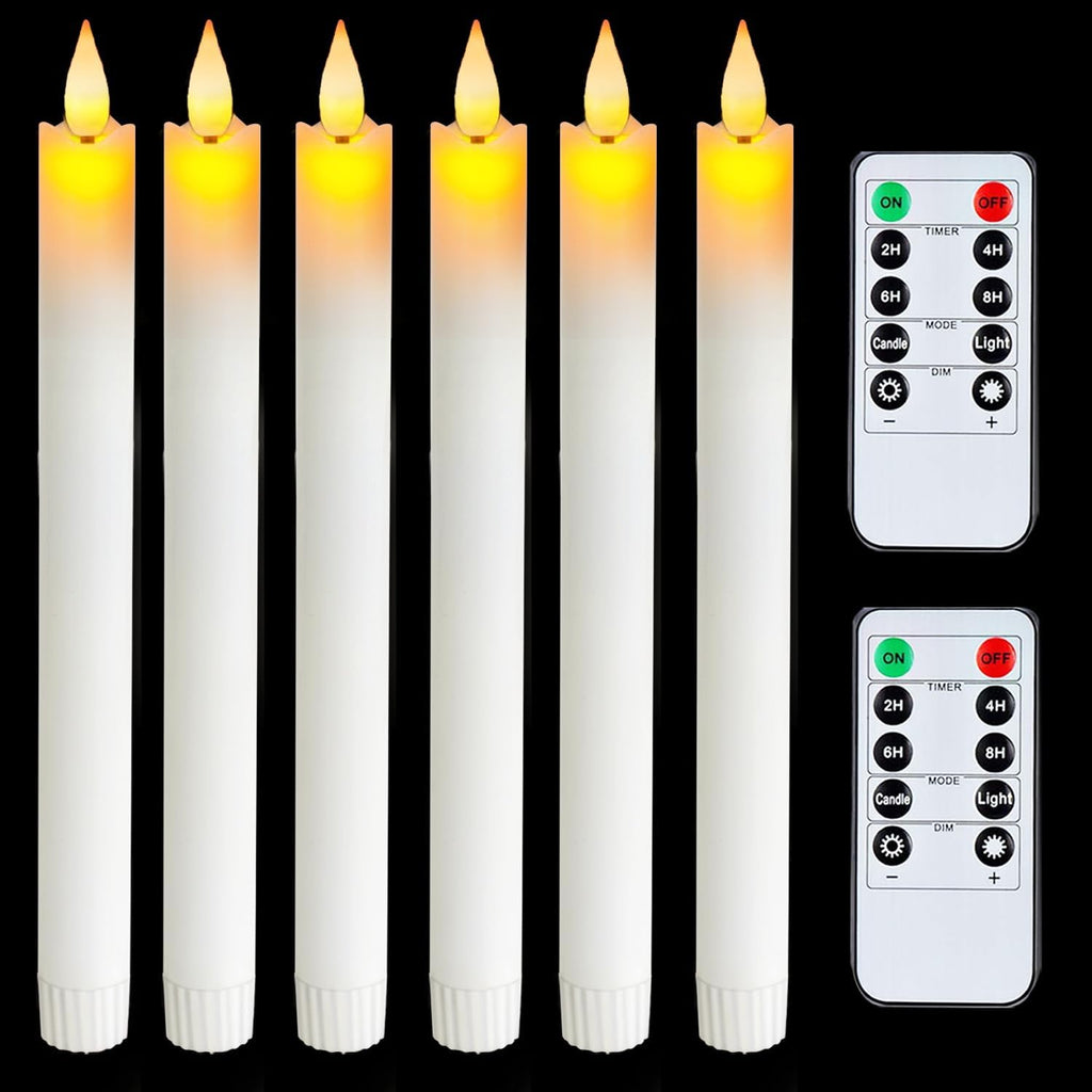 5plots Real Wax Flameless Taper Candles, 9.6 Inches Led Candlesticks with 3D Wick, Flickering Flame Battery Operated Candles for Wedding Christmas Decor, 6Pcs