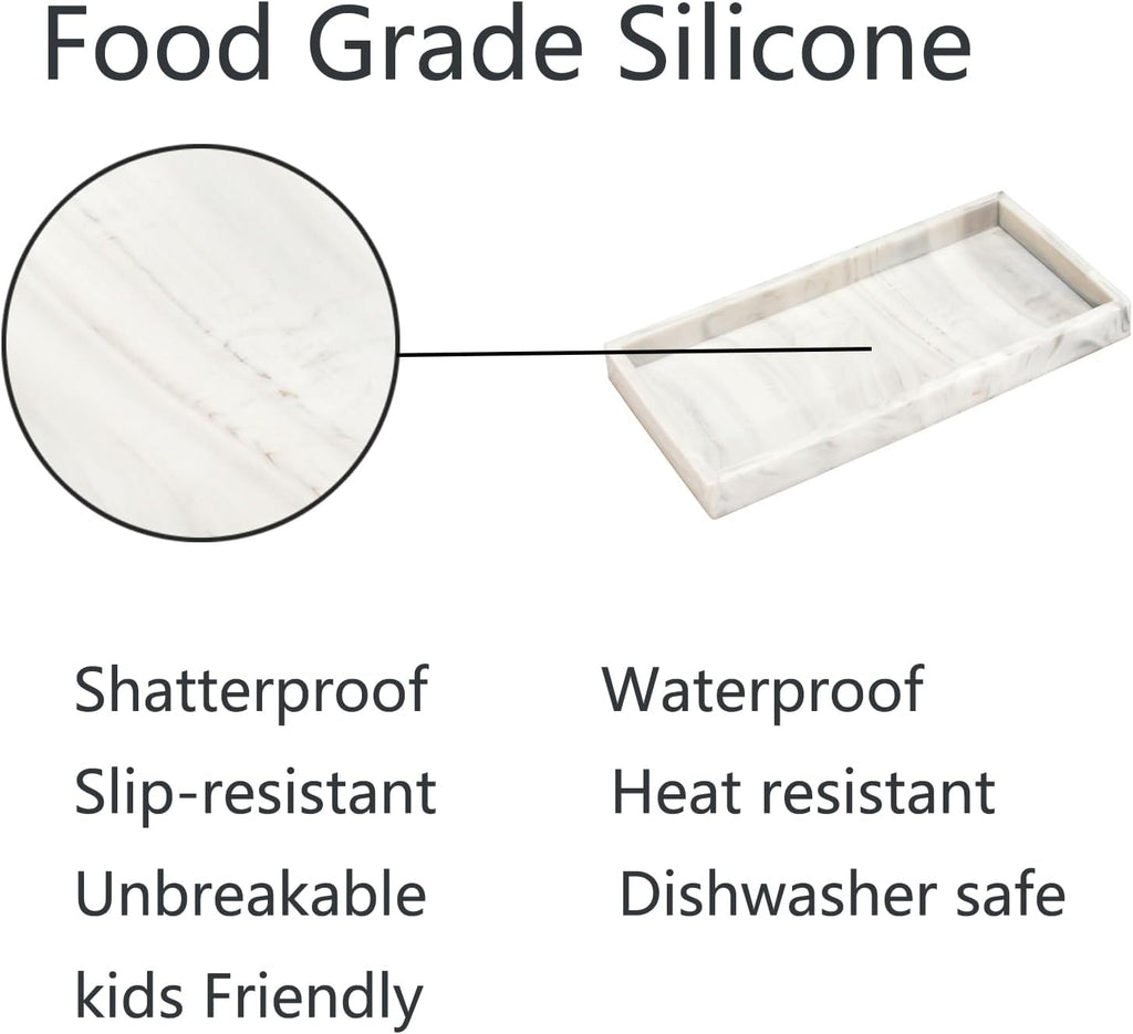 DNC Silicone Bathroom Tray for Counter, 2PC 7.9" Small Vanity Tray for Countertop, Kitchen Sink Soap Tray for Dish Holder Dispenser Toilet Tank Desk Organizer