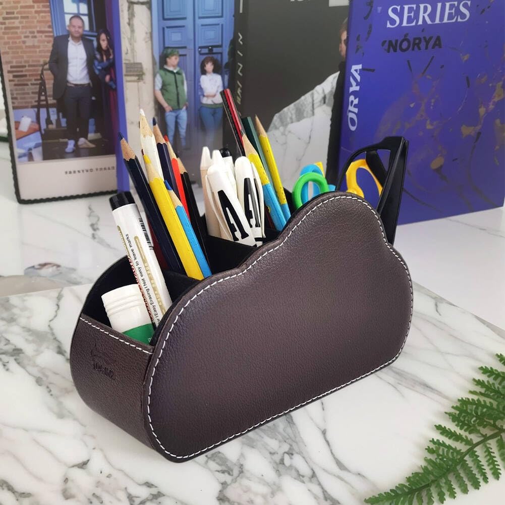 Remote Control Holder - 5 Spacious Compartments TV remote holder Caddy Leather Control Storage Tabletop Desk Organizer for Remote Controller,Office Stationery,Makeup Brush