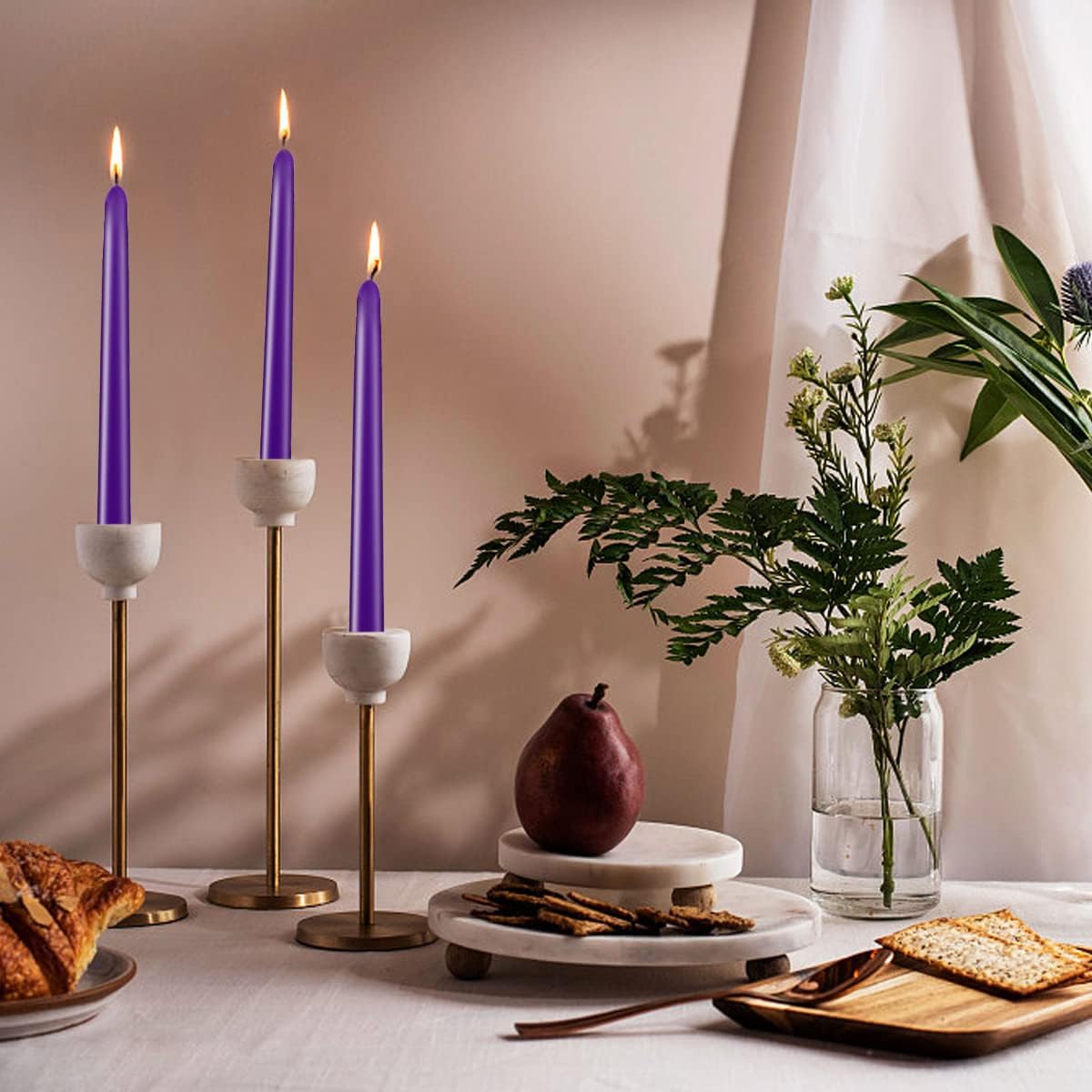 Purple Taper Candles, Set of 20 Unscented and Smokeless 10 Inch Taper Candles Long Burning, Paraffin Wax with Cotton Wicks for Burning Approxinately 7-8 Hours Time