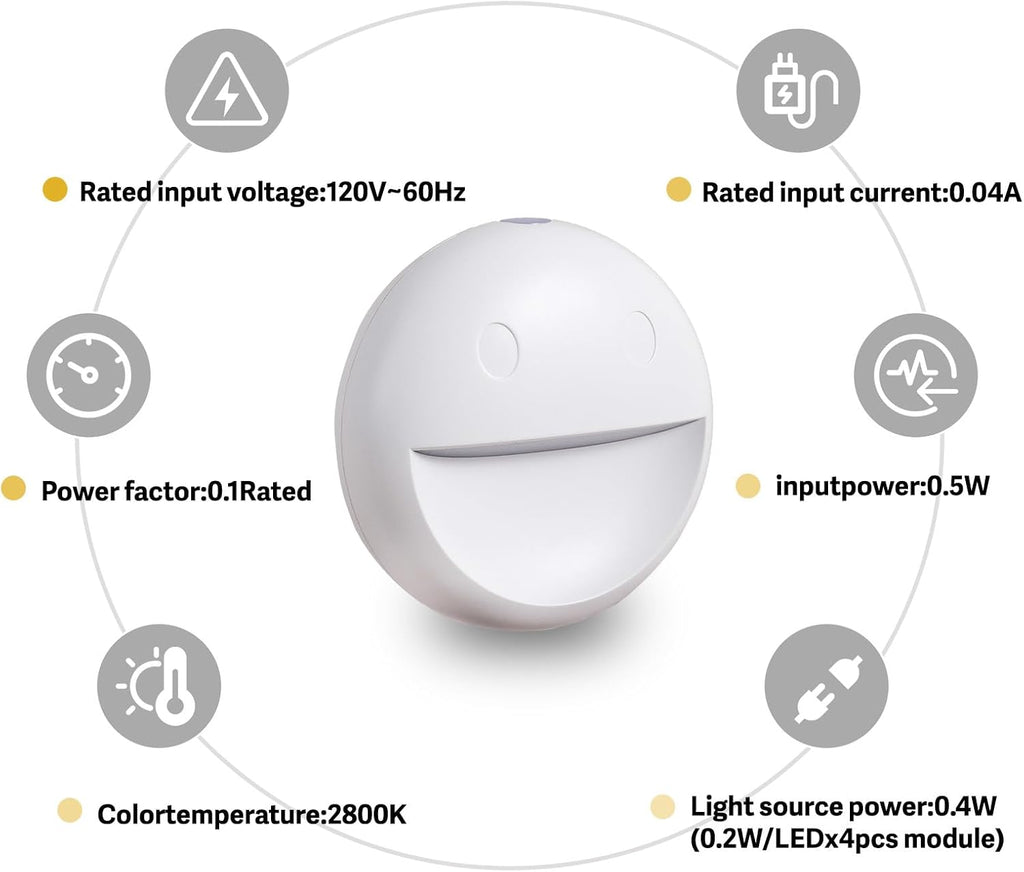 VAVOFO Plug in Night Light, 4 Pack, Smiley Face LED, Daylight White