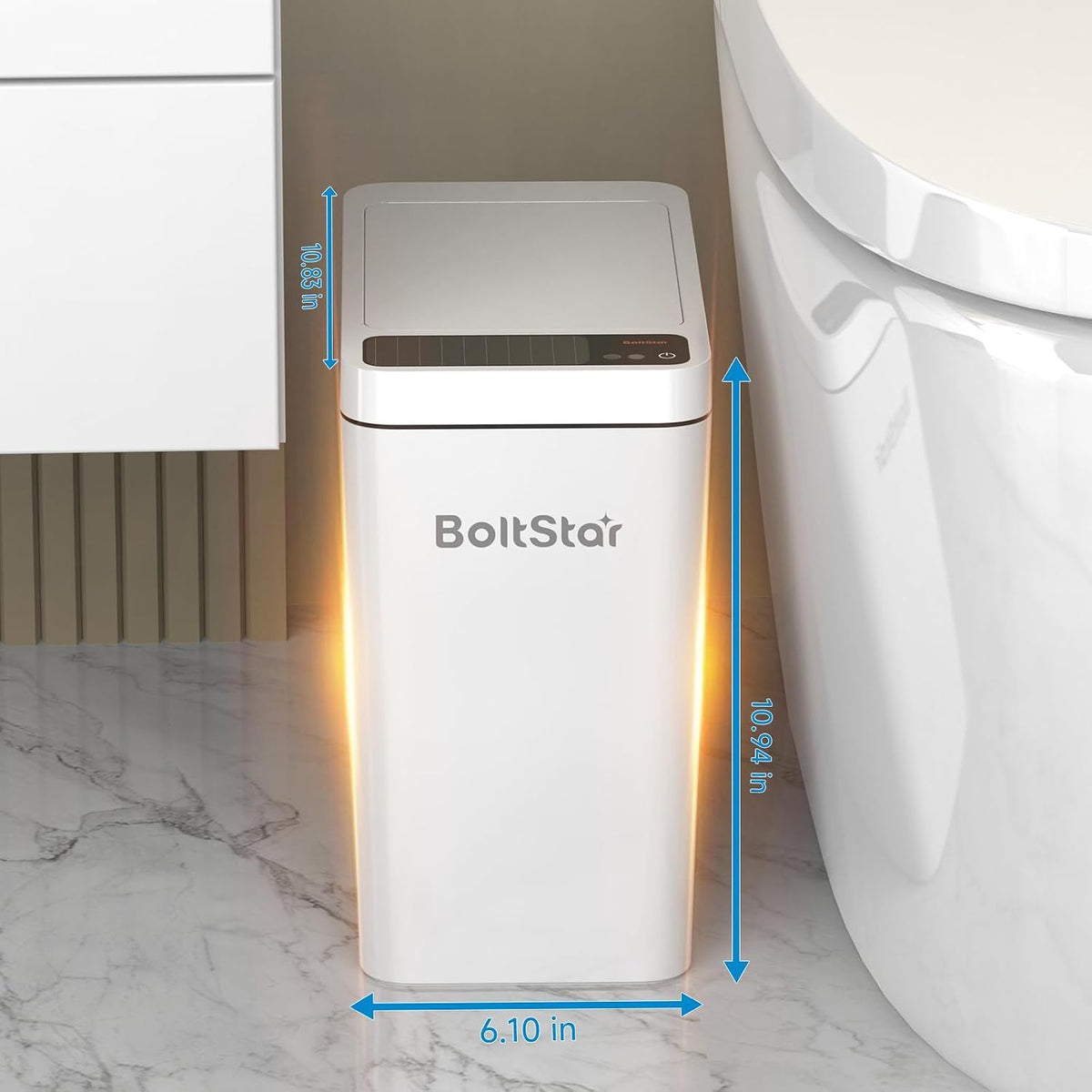 Solar Automatic Trash Can: 2 Pack 2.6 Gallon & 4 Gallon Motion Sensor Garbage Can, No Charging Required, Slim Smart Touchless Trash Bin with Lid for Bedroom, Living Room, Bathroom, Office, RV, White